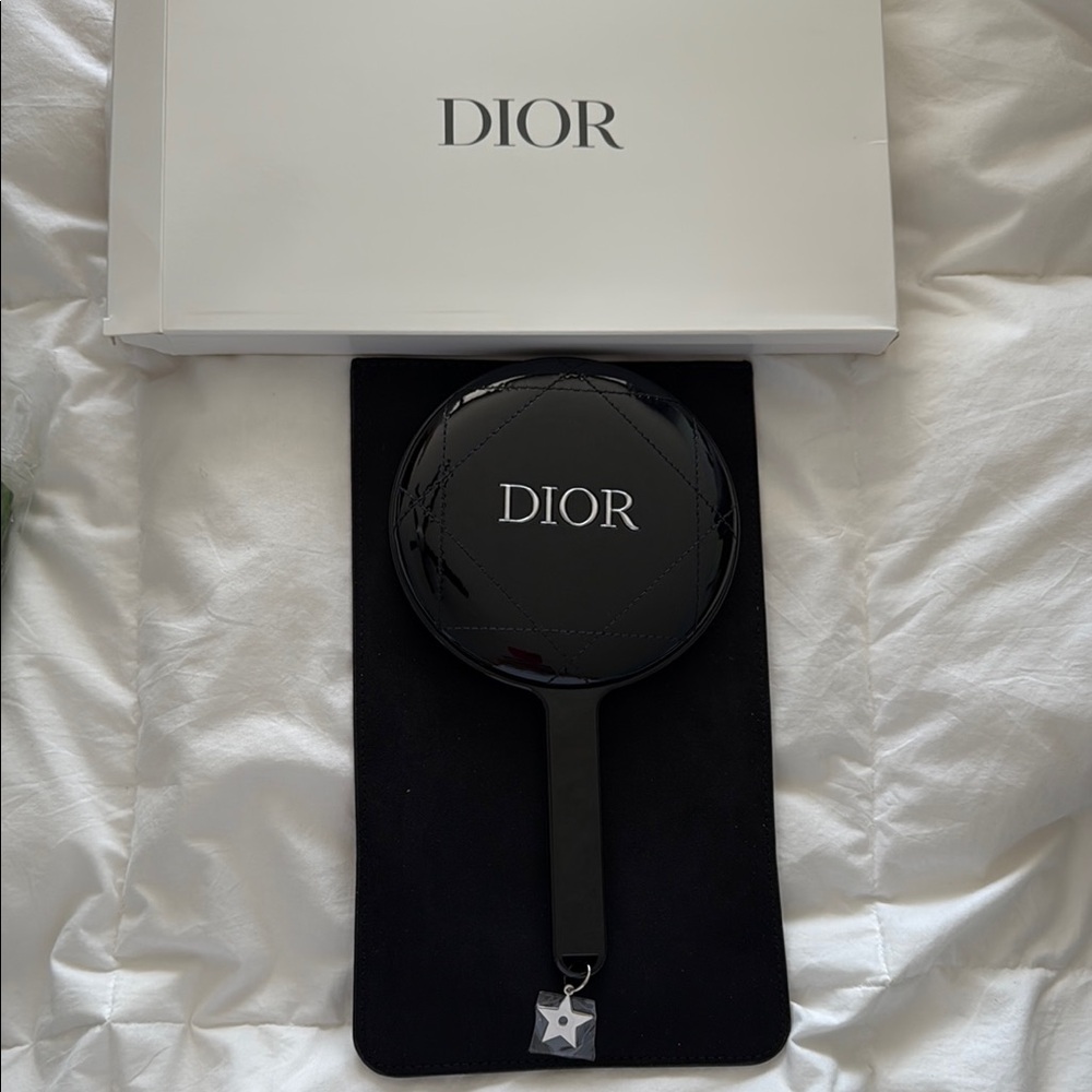 Dior Glossy Black Hand Mirror with Star Charm